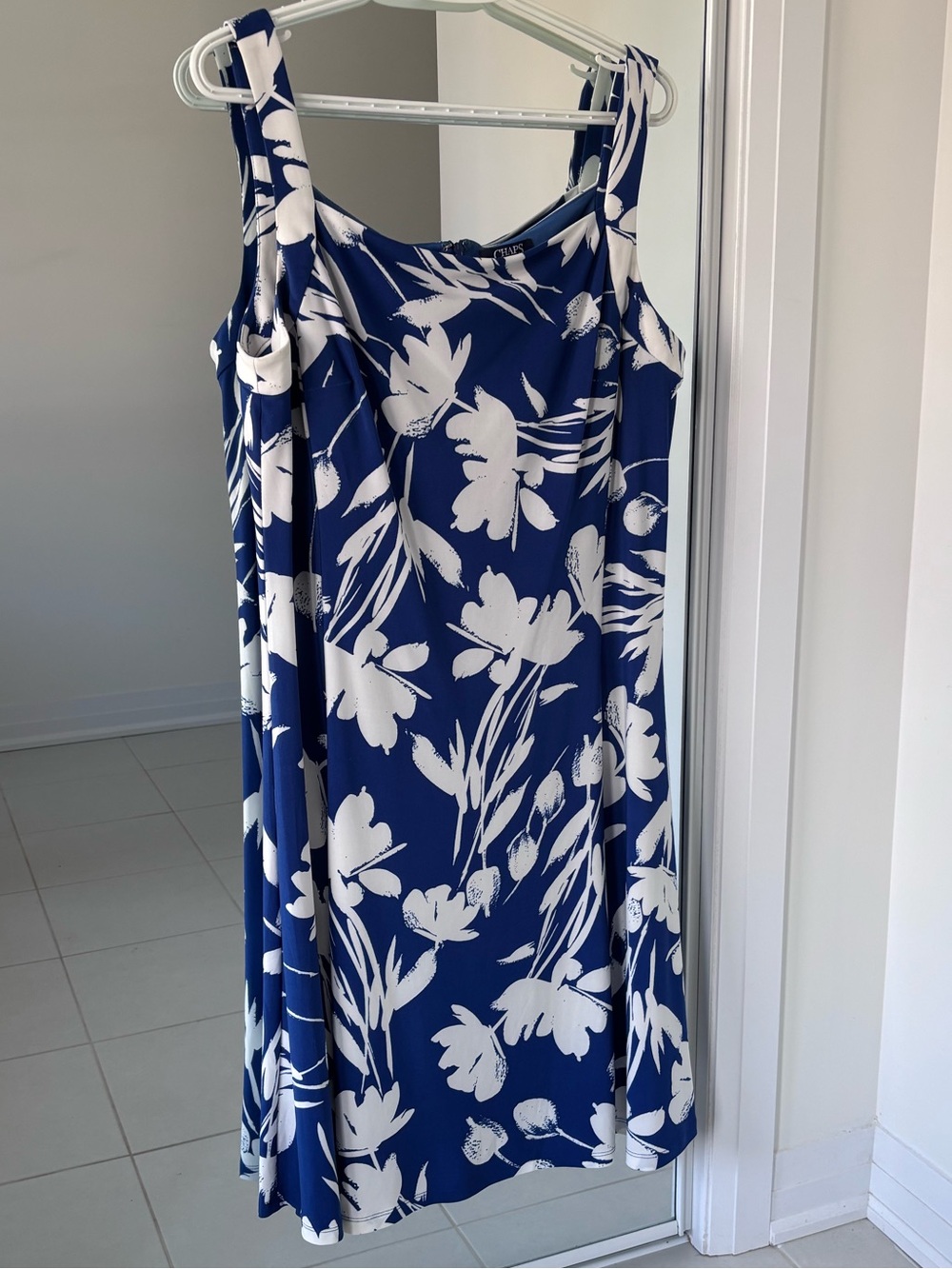 Chaps Navy and White Floral Midi Dress